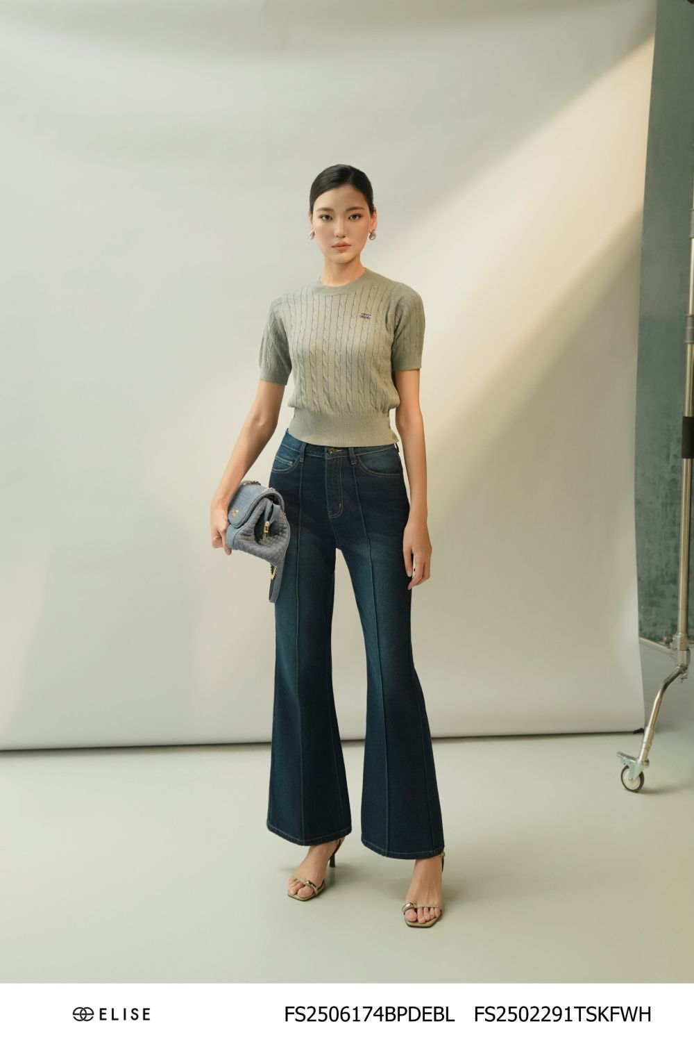 QUẦN DENIM ỐNG LOE XANH BẤU MÍ