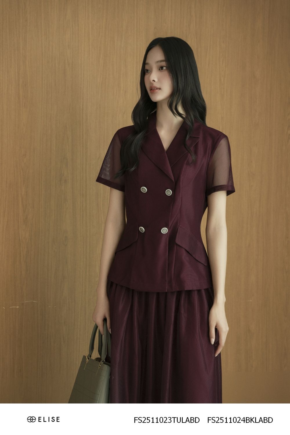 VEST LƯỚI ĐỎ NÂU NẮP TÚI CHÉO ĐAI EO