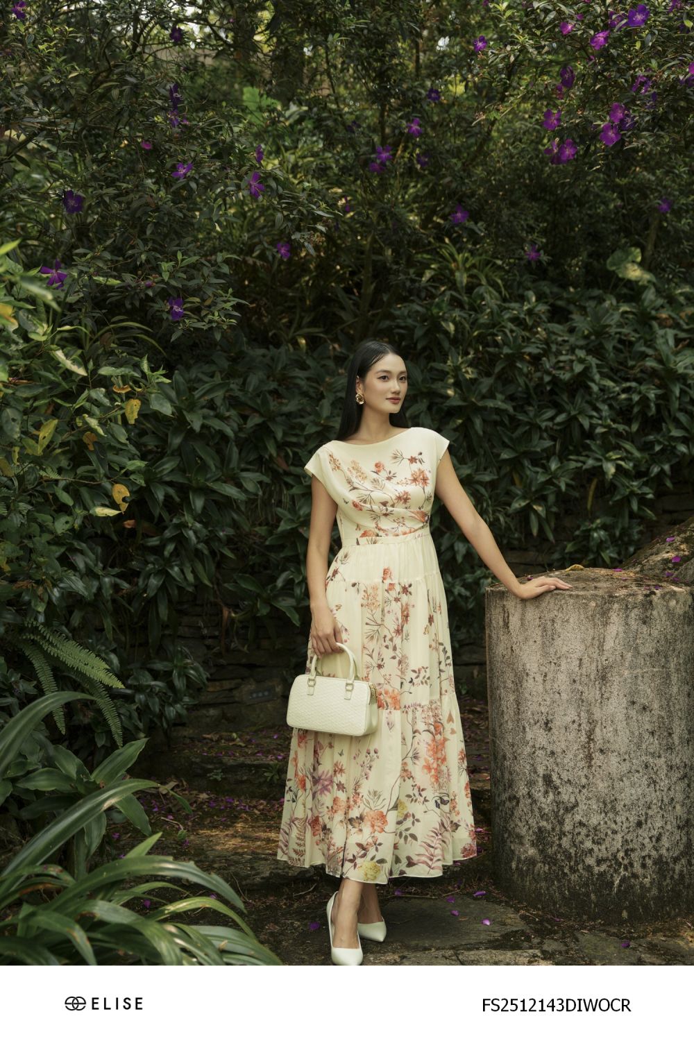 ĐẦM CHIFFON KEM HT HOA XẾP NHÚN VAI