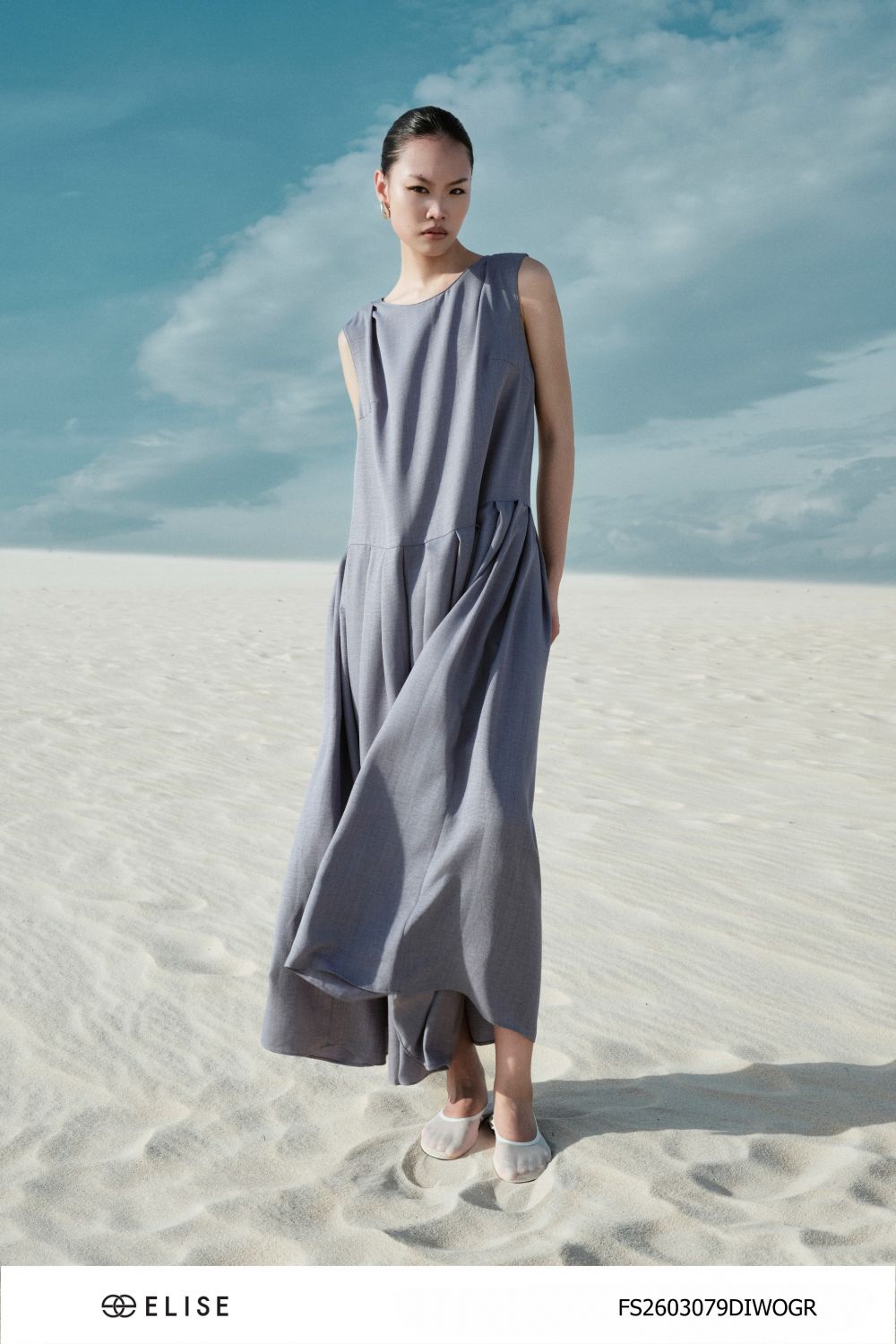 ĐẦM LINEN LY XẾP DÂY CỔ SAU