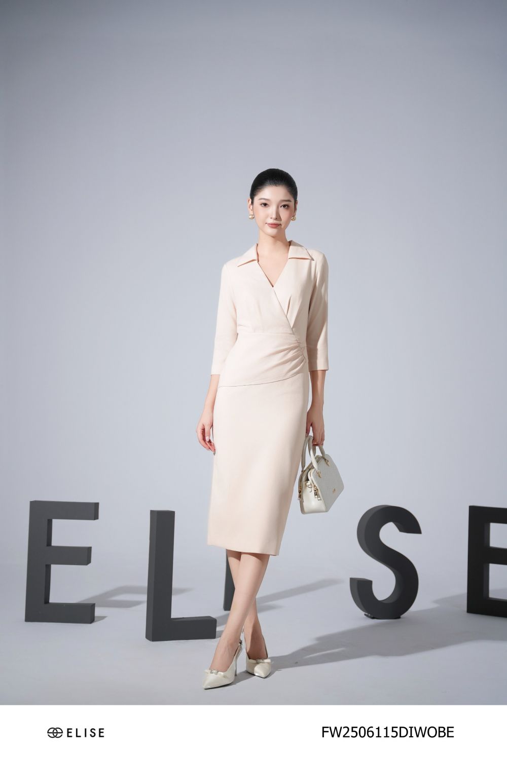ĐẦM BÚT CHÌ BE SỮA XẾP NHÚN PEPLUM