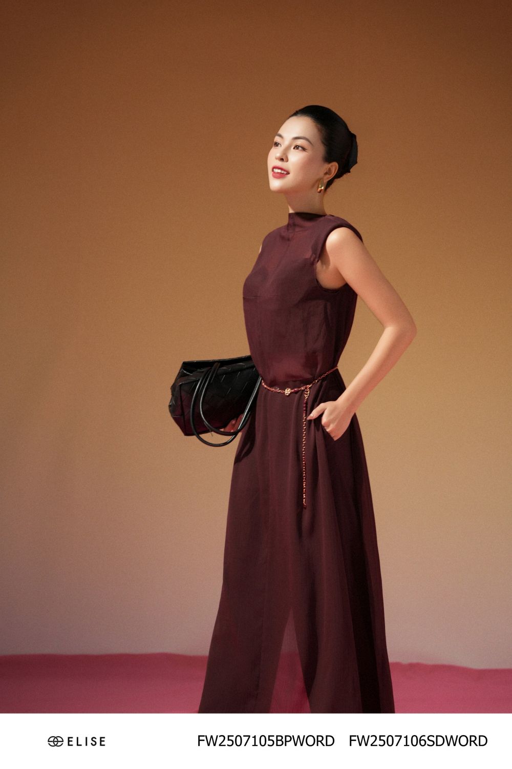 SET ĐẦM VOAN XƯỚC ĐỎ NÂU KÈM BRA