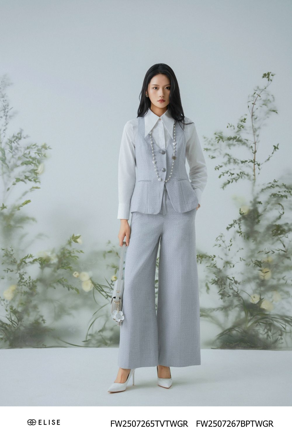 QUẦN SUÔNG DẠ TWEED GHI TÚI CHÉO