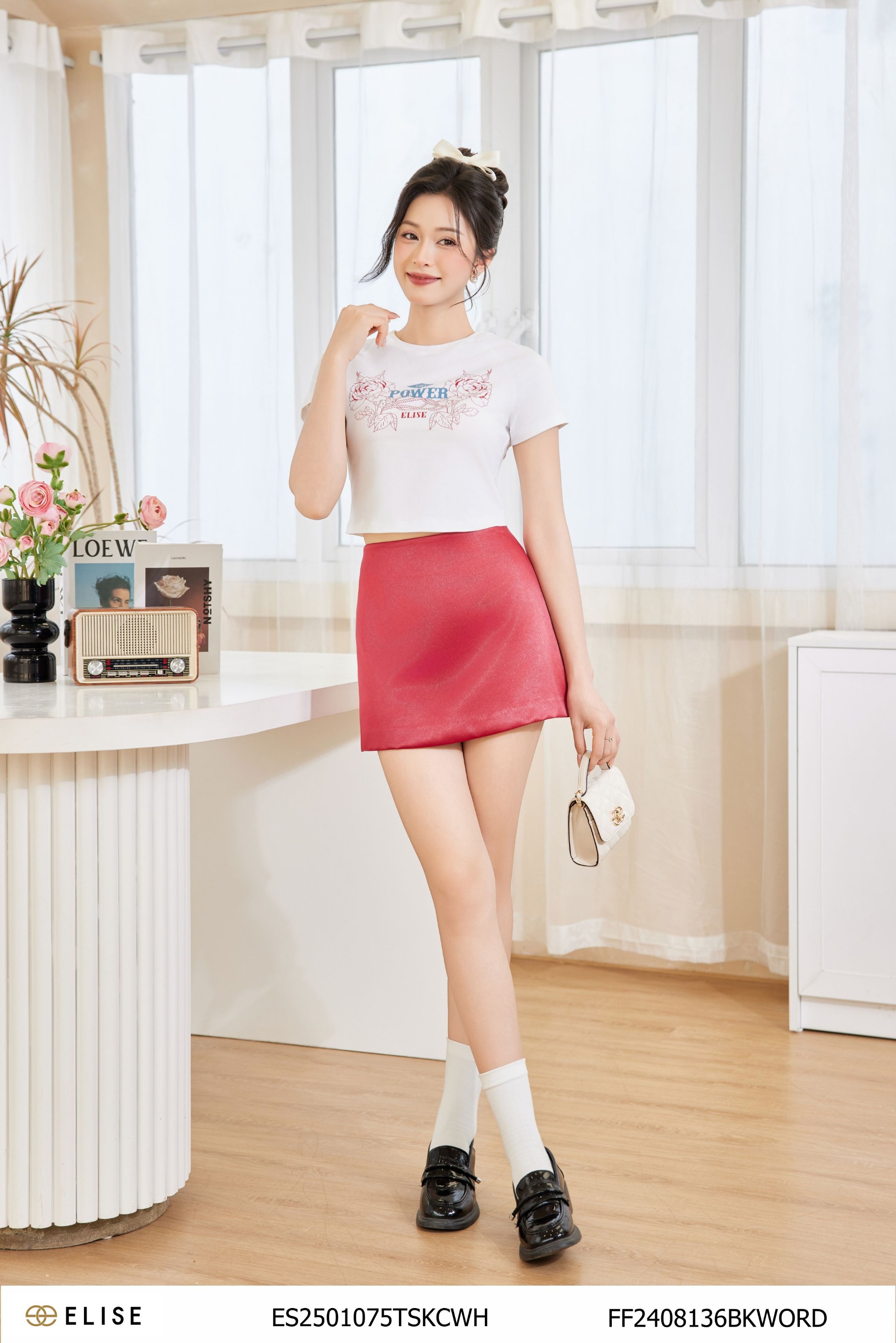 JUPE NGẮN TAFTA ĐỎ SẪM