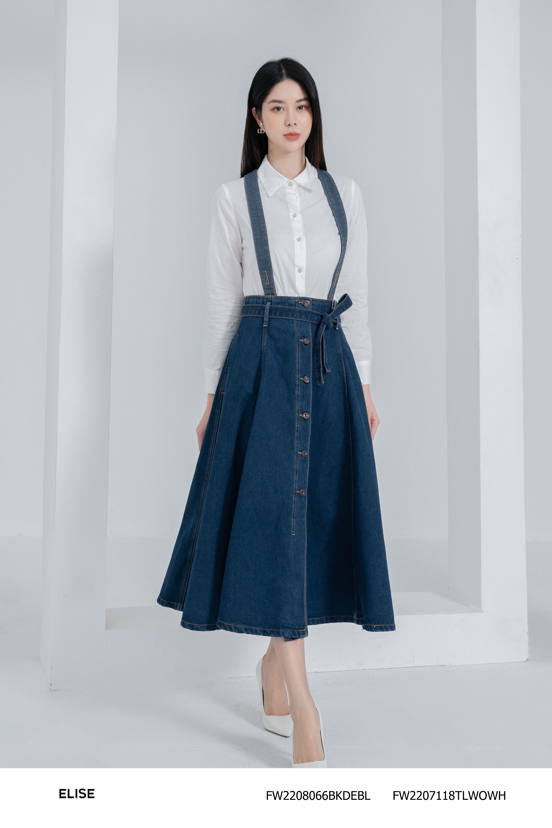 ORDER) Váy yếm xòe dài Vintage Hàn dọc khuy thắt eo Hàn Quốc Có ảnh thật -  Quần yếm | ThờiTrangNữ.vn